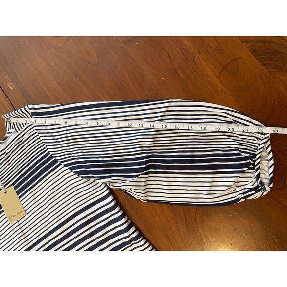 NWT Rare Earth Womens Blouse Sz 12 Made in South Africa Navy White Stripes - Picture 10 of 10